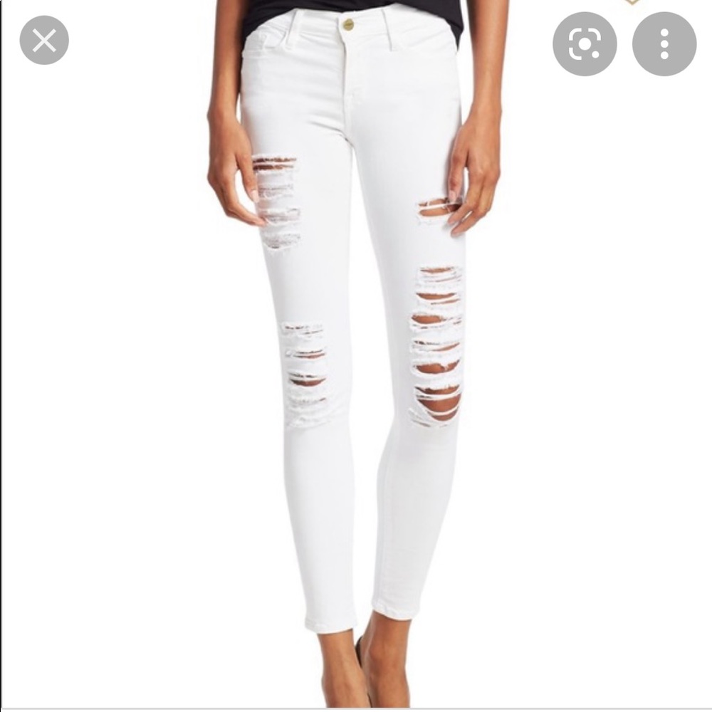 Frame Le Skinny de Jeanne white distressed